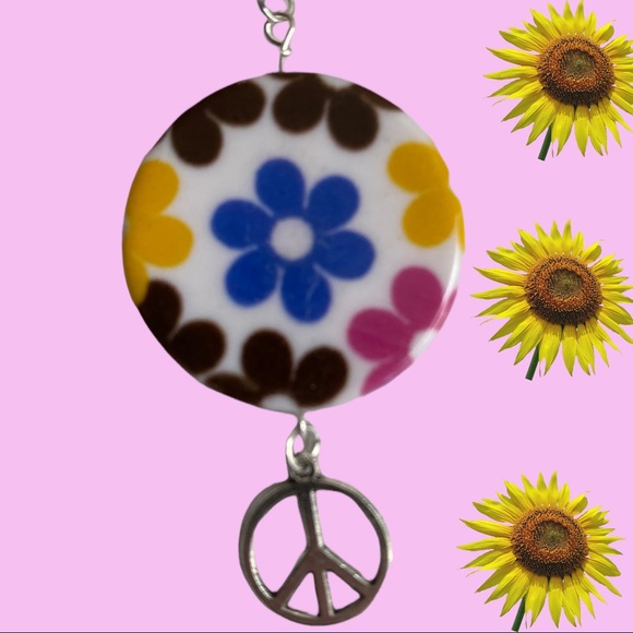 Hand Crafted Earrings Flower Peace Hippie Boho Dangle Silver Pink Blue Pierced - Picture 3 of 6